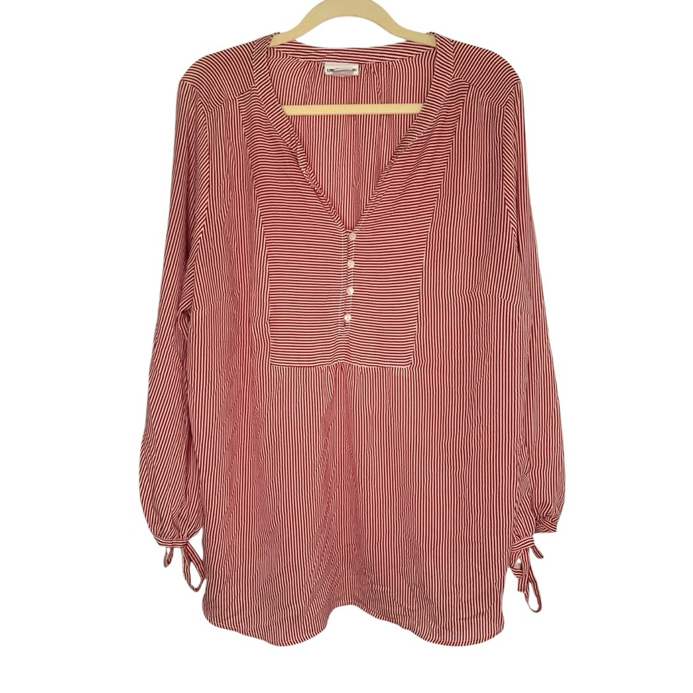 Liz Claiborne Woman Plus Size 1X Red & White Striped Nautical Blouse